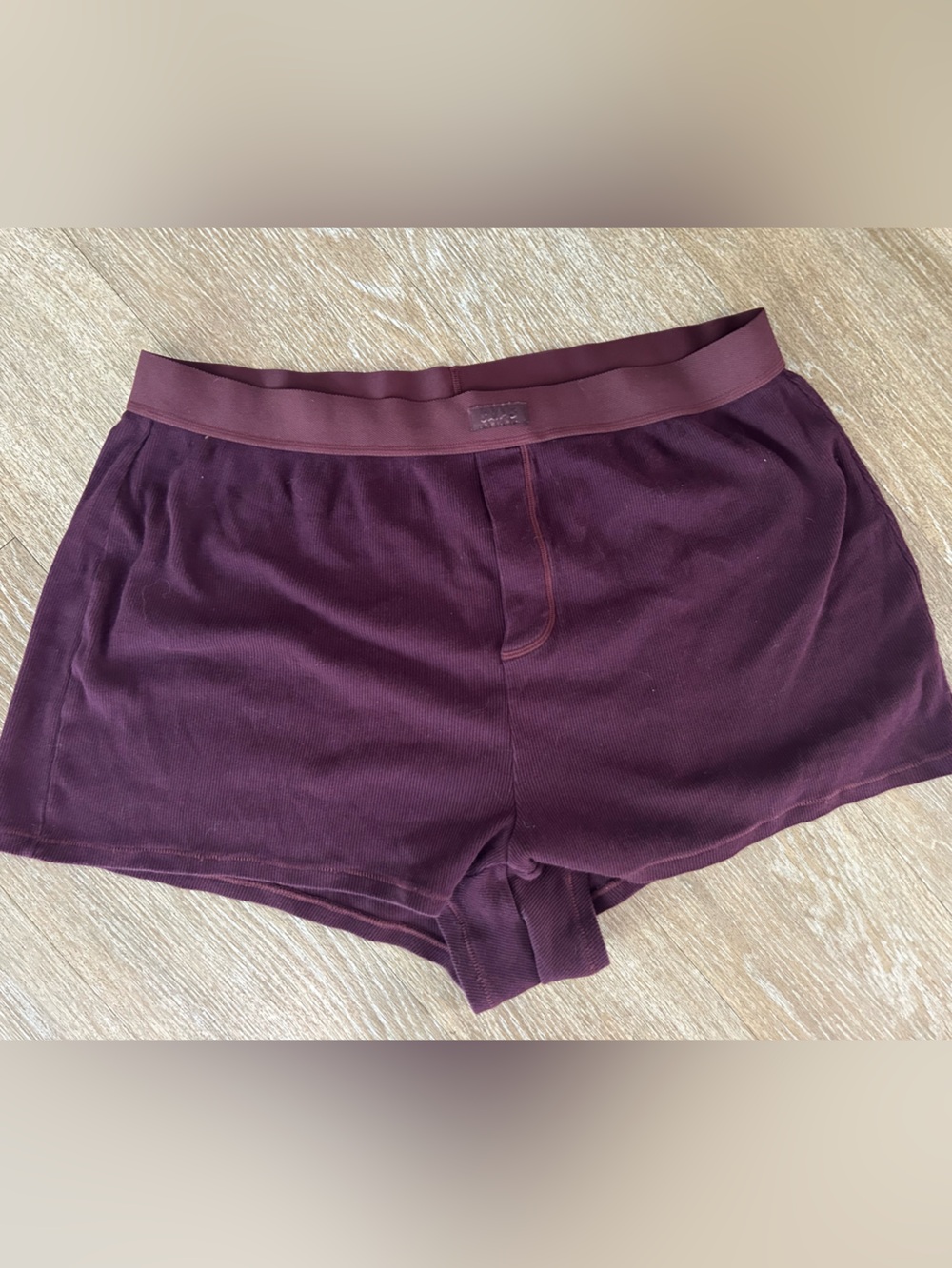 SKIMS Soft Lounge Women’s  Boxer Briefs Ribbed Knit Deep Plum Purple XL